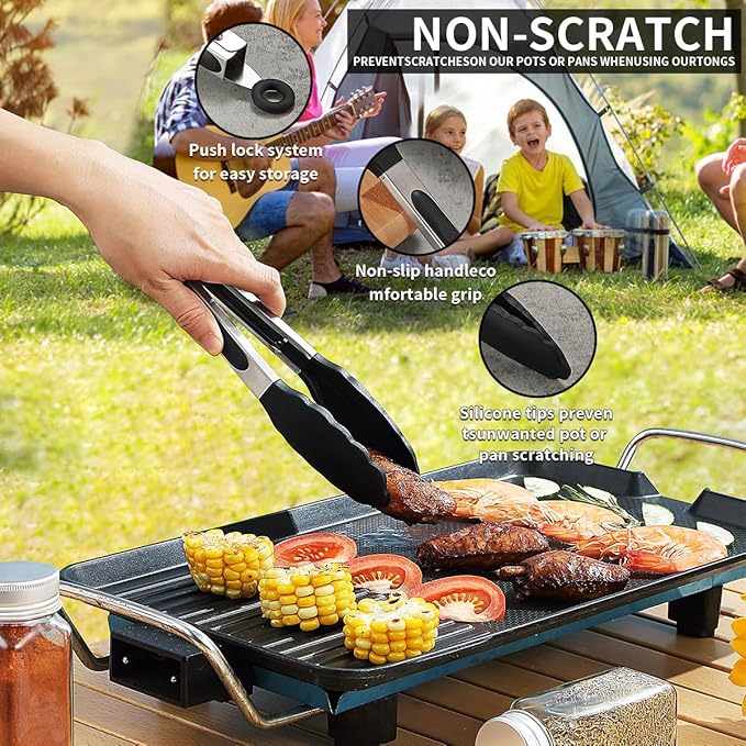 Evanda Camping Kitchen Cooking Utensil Set 10 Piece, Stainless Steel Outdoor Cooking and Grilling Utensil Organizer Travel Set Perfect for Travel, Camping, RVs, BBQs, Picnics, Parties and More