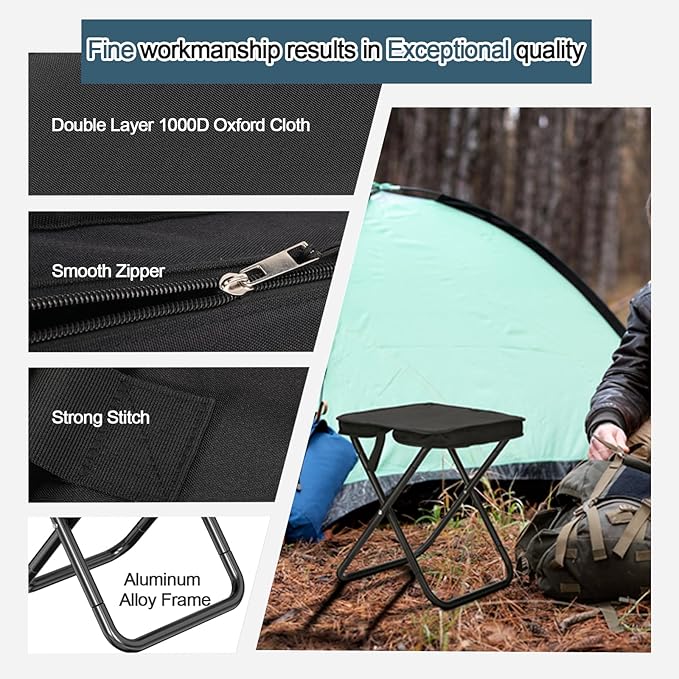Camping Stool, Portable Folding Stool, Aluminum Ultralight Backpacking Stool Suitable for Outdoor Gardening and Beach Hiking Fishing (Black, 13.5 High)