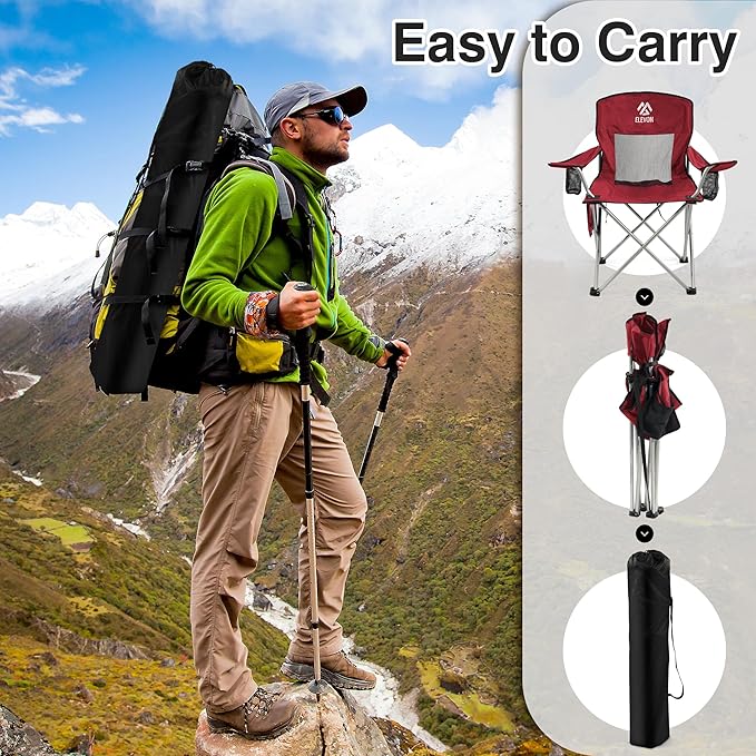 Camping Chair, Portable Folding Outdoor Chair with Arms, Cup Holder and Carry Bag
