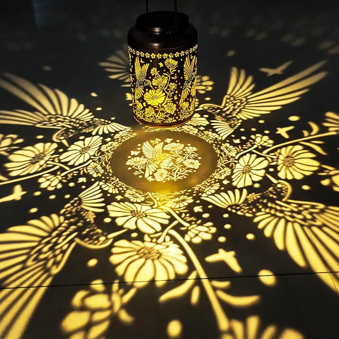 Solar Lights Outdoor Waterproof,Hummingbird Hanging Lantern,Metal Garden Lights,Patio Yard Decor,Housewarming,Decorative Birthday Gifts for Women,Mom,Grandma,1PC