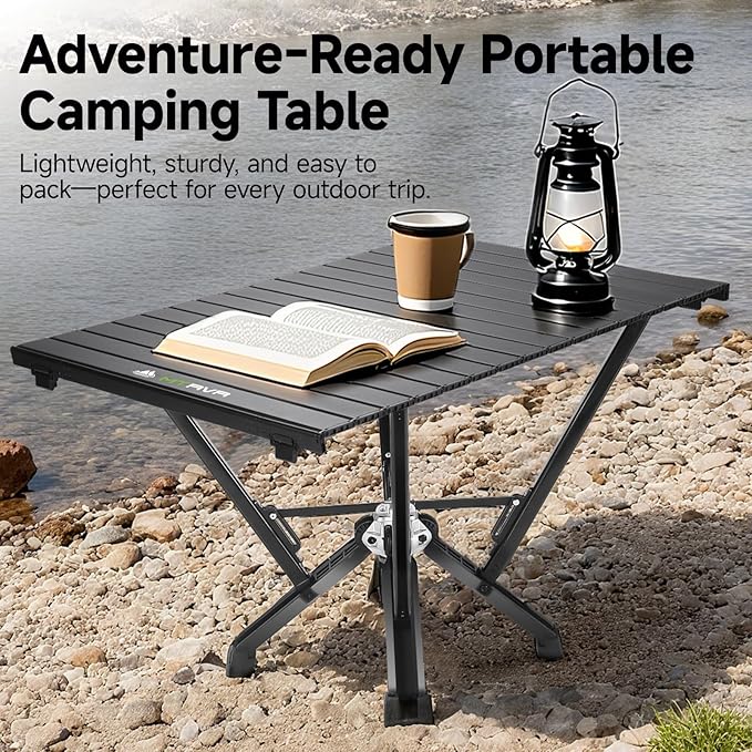 Camping Table Folding, Small Camping Table with Load 380lbs, Portable Roll up Aluminum Foldable Table with Carry Bag for Outdoor, Picnic, Camping, Black
