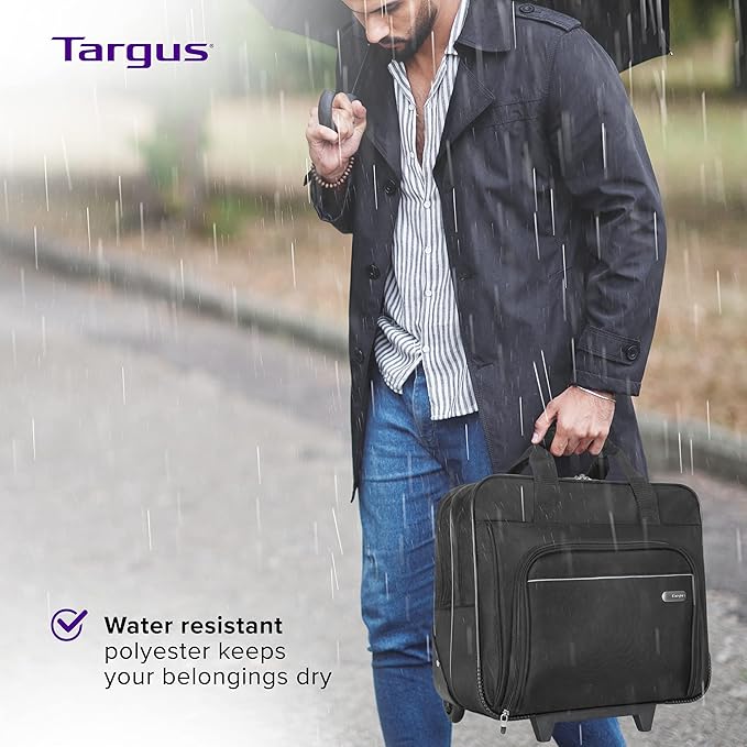 Targus 16 inch Rolling travel laptop case, Black - Travel briefcase and small rolling bag - Spacious foam padded laptop case 16" (TBR003US)
