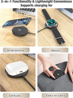 3 in 1 Magnetic Wireless Charging Station, 15W Fast Charger Compatible with iPhone 17/16/15/14/13/12 Series, Apple Watch 9-2/SE, AirPods Pro 3/2/1, for Bedside Desk Travel Home Office (Black)