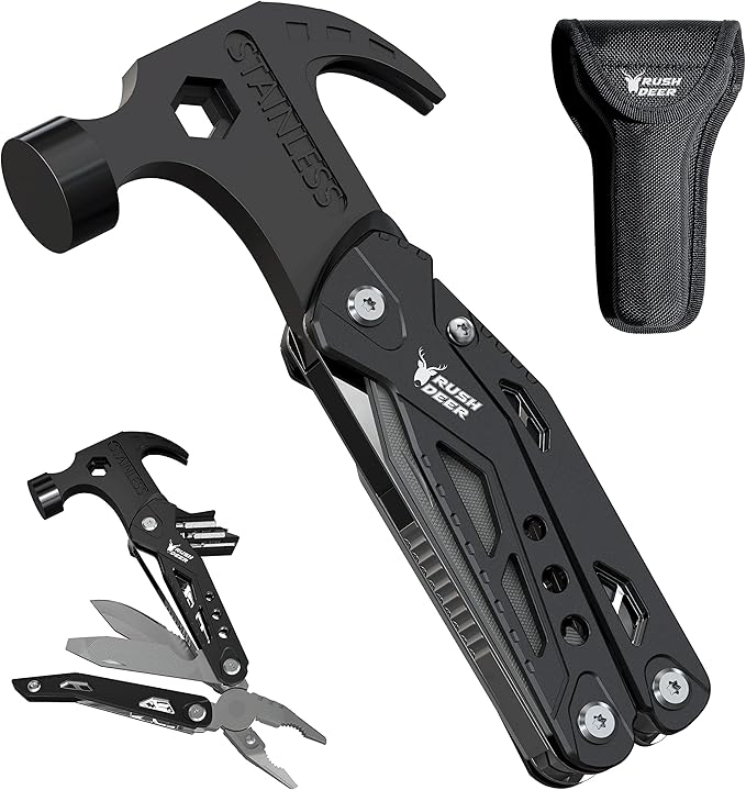 RUSH DEER 14-in-1 Multitool, Gifts for Dad, Mini Hammer Multitool, Small Hammer Tool, Survival Gear and Supplies, Christmas Gift for Boy Husbands