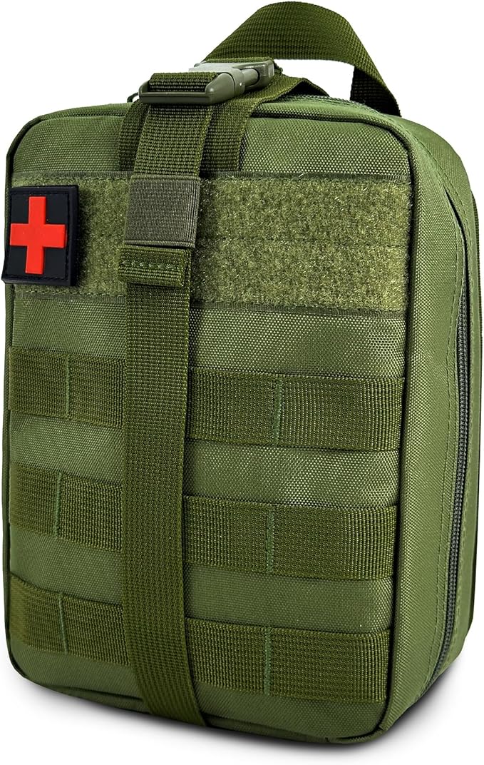 Survival First Aid Kit, MOLLE Medical Pouch Tactical First Aid Kit for Home, Car, Hiking, Travel, Camping, ArmyGreen