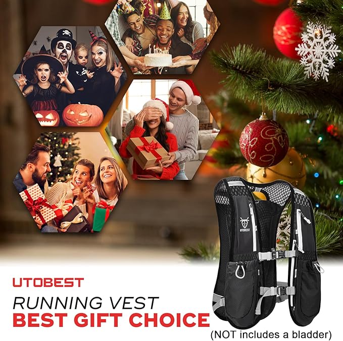 UTOBEST Running Vest, 5L Hydration Vest Lightweight, Breathable and Sweatproof Running Backpack, Adjustable Running Hydration Vest for Trail Running Marathon Race Jogging Cycling