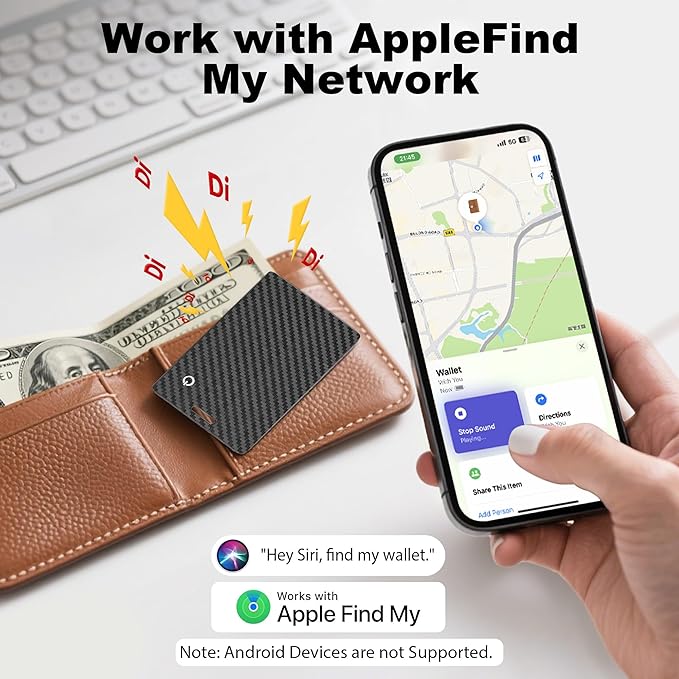 [Apple MFi Certified] 2 Pack Wallet Tracker Card with Apple Find My (iOS Only) Rechargeable Air Tracker Tags Bluetooth Wallet Finder IP68 Waterproof GPS Tracker Item Finder for Keys, Bags, Passport
