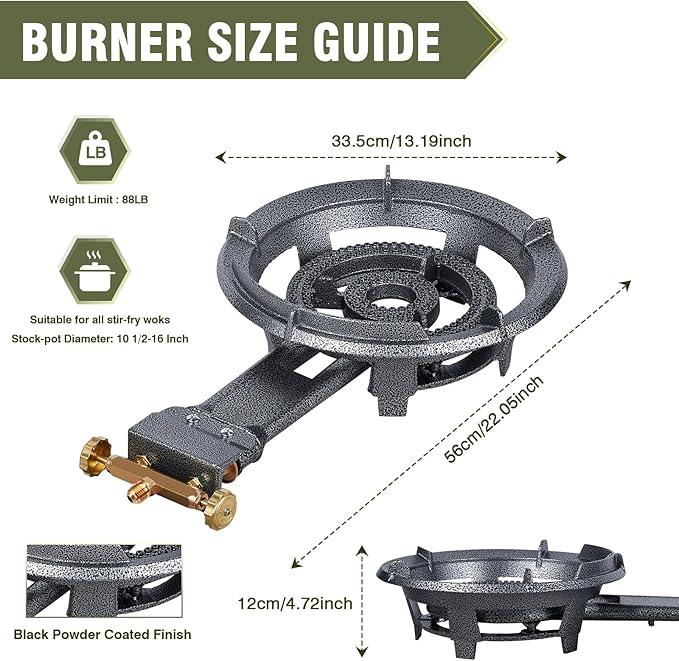 Bestfire 13" Single Propane Burner Stove 90,000 BTU Cast Iron Portable Outdoor Burner with 0-20 PSI Adjustable Regulator and 4ft Hose Perfect for Outdoor Wok Cooking