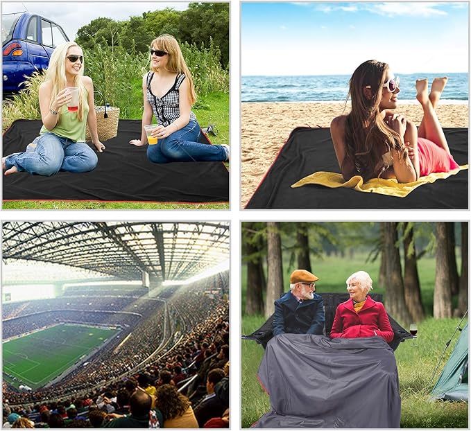 REDCAMP Large Waterproof Stadium Blanket for Cold Weather, Soft Warm Fleece Camping Blanket Windproof for Outdoor Sports, Blue/Red (Outer Grey/Inner Black)