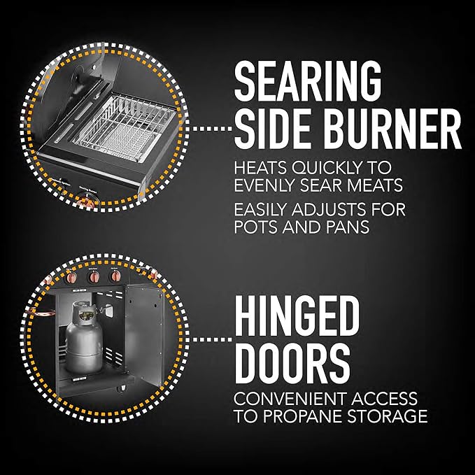 Kenmore 4-Burner BBQ Gas Grill with Searing Side Burner, Propane Grill, 52,000 BTUs, Warming Rack, Electronic Ignition & Cast Iron Cooking Grates, Black/Copper