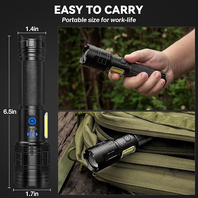 Flashlight Rechargeable 99,000 High Lumen - 2 Pack LED Flash Light with COB, 7 Modes Powerful Handheld Flashlight for Home, Camping (2)