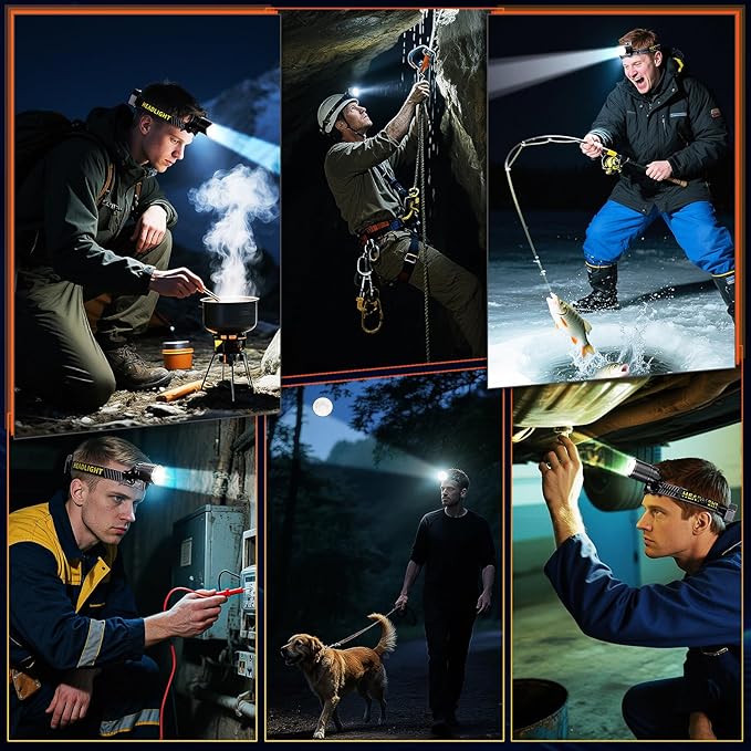 YNYS led headlamp Rechargeable,60H Bright Headlights with Sensor&Digital Display, Zoomable,12 Modes,120°Adjustable,Waterproof Head lamp for Working Camping Fishing Hiking