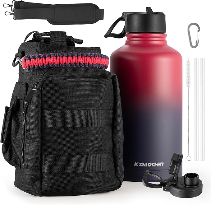 KXIAOCHEN Insulated Water Bottle, Stainless Steel Water Bottle, 2 Lids (Straw and Handle Lid),Wide Mouth Metal Water Bottles Keep Hot and Cold, Double Walled, Thermo Mug, Metal Canteen