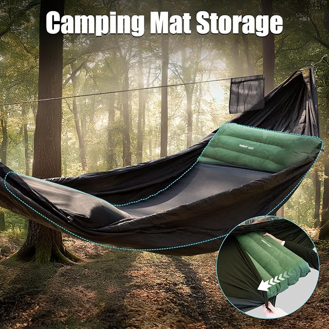 Night Cat Camping Hammock Tent: Lightweight Portable 4 in 1 Hammock with Rain Tarp and Mosquito Net for Hiking Jungle Outdoor