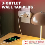 Energizer 3-Outlet Grounded Wall Tap, 15A, 125V, 3-Prong Plug Adapter, White, Plastic & Rubber, Surge Protection, 3 AC Outlets, 4 Pack