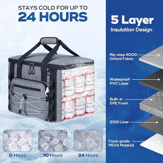 Maelstrom Soft Sided Cooler Bag, 30/40 Can Collapsible Insulated Ice Chest, Large Leakproof Camping & Travel Cooler for Kayaking & Beach