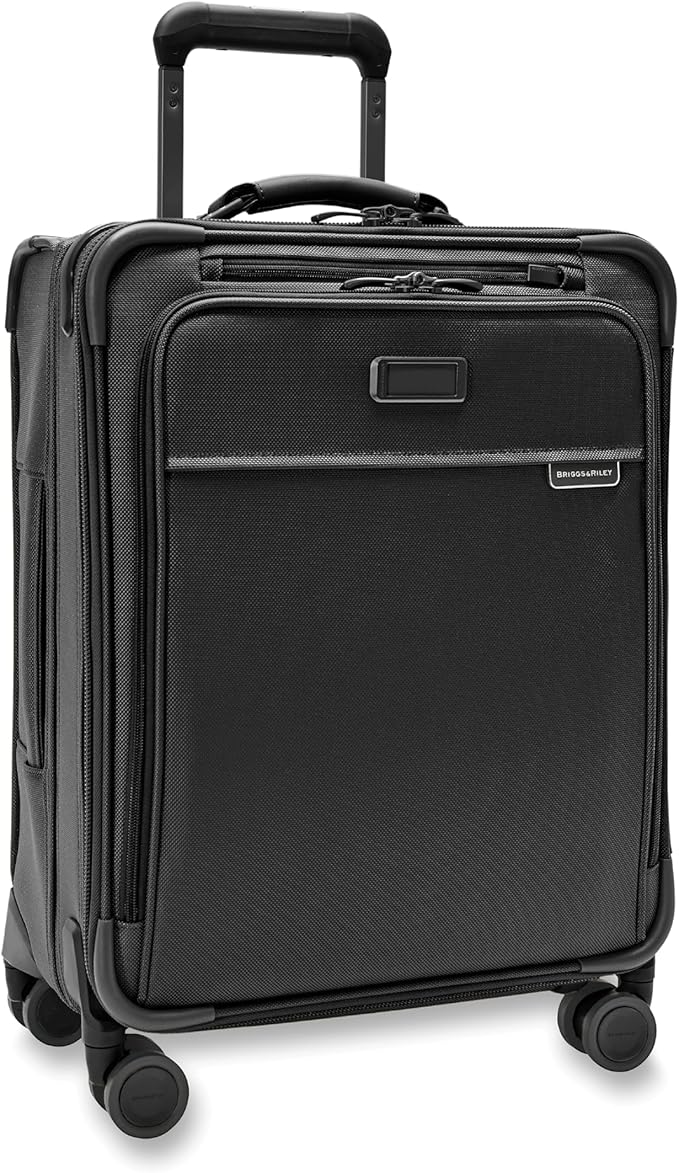 Briggs & Riley Global 21" Carry On Expandable Spinner - Luggage for International Travel, Suitcases with Wheels, Softside Rolling Bag for Men & Women, Self-Repairing Zipper- Baseline Collection, Black