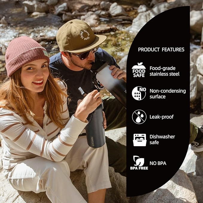 Insulated Water Bottle 40oz,Triple Wall Vacuum Stainless Steel(Dishwasher Safe),Leak Proof & Non-BPA,Flask Jug with Paracord Handle & Straw Spout Lids Sports Gradient indigo blue/black