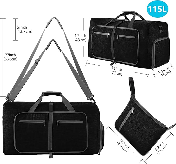 Vomgomfom Travel Duffle Bag for Men,65L 85L 115L Foldable Travel Duffel Bag with Shoes Compartment Overnight Bag for Men Women