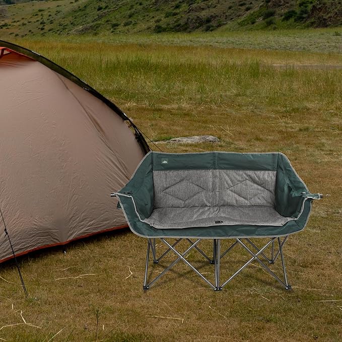 Northroad Folding Loveseat Camping Chair Portable Double Duo Full Padded Garden Chair for 2 Person Sofa w/ 2 Cup Holder,Wine Glass Holder,Mesh Storage,Support 600lbs for Picnic Beach Travel