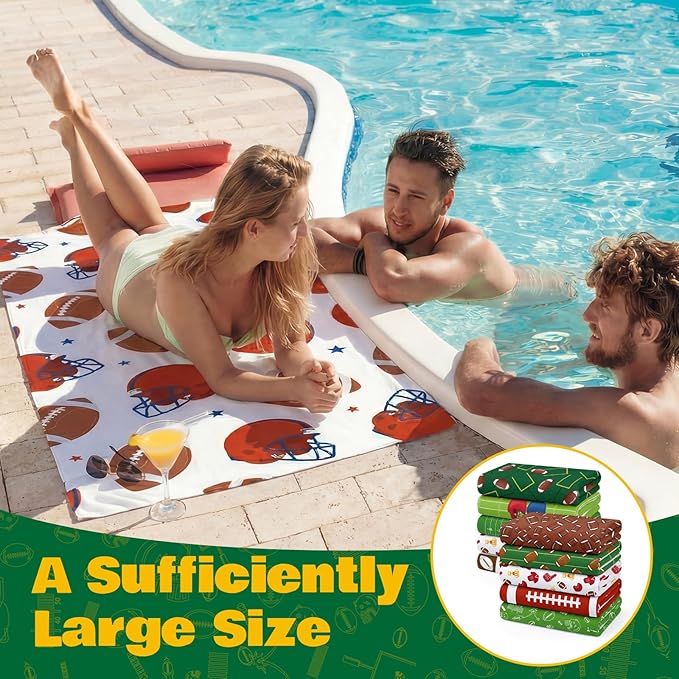 EBOOT 10 Pack Oversized Beach Towel Set Extra Large Pool Towels Microfiber Quick Dry Swim Blanket for Adult Women Men Face Hand Body Bath Travel Pool(Field Green,36 x 72 Inch,Football Style)
