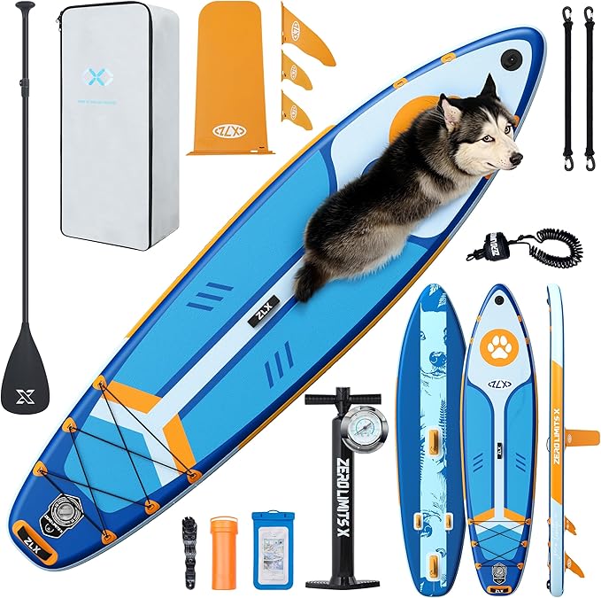ZLX Inflatable Stand Up Paddle Board, 10'6" SUP Non-Slip Stable Deck Pad, Unique Center Fin, Premium Accessories, Portable Paddleboard for Adults, Beginners, All Skill Levels