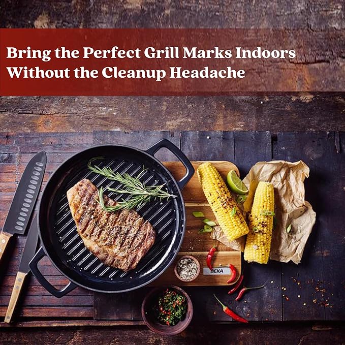 Alva Nori 11" Pre-Seasoned Cast Iron Grill Pan – PFAS, PFOA & PTFE-Free Nonstick – Lightweight, Easy to Clean – All Stovetops & Oven Safe – Premium Black Griddle