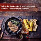 Alva Nori 11" Pre-Seasoned Cast Iron Grill Pan – PFAS, PFOA & PTFE-Free Nonstick – Lightweight, Easy to Clean – All Stovetops & Oven Safe – Premium Black Griddle