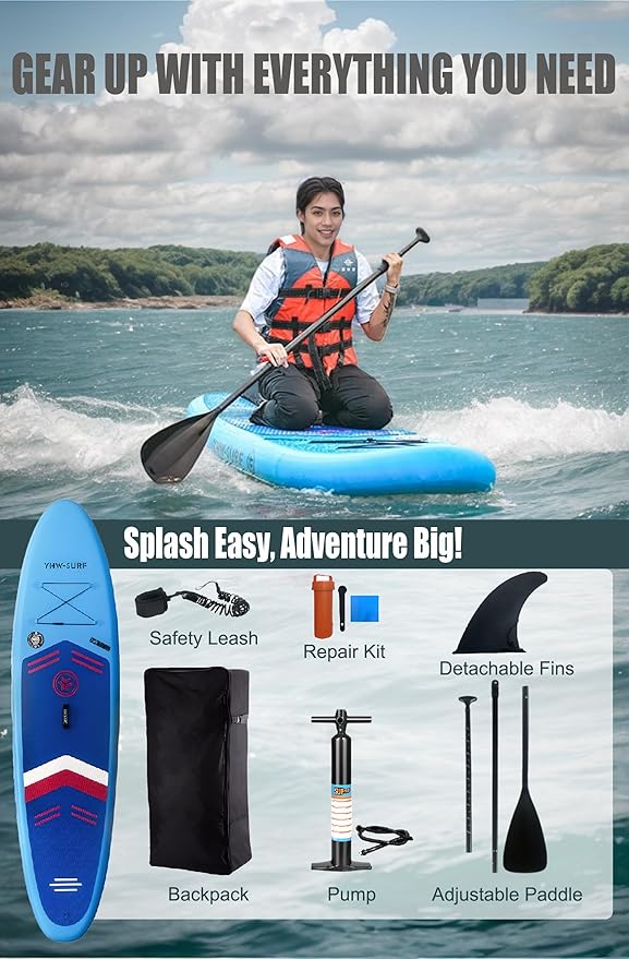 Inflatable Stand Up Paddle Board Set, Wide SUP Board Design, 400 lbs Weight Limit, with Paddle, Pump, Backpack, Fins for Adults and Youth