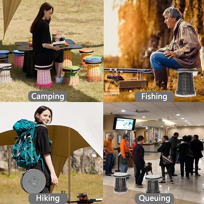 Upgraded XXL Collapsible Stool with Cushion,19.7"H-11.8"D Telescoping Folding Stool for Adults,More Sturdy Portable Camping Stools with Load Capacity 1000lbs for Outdoor,Garden,Fishing,Hiking