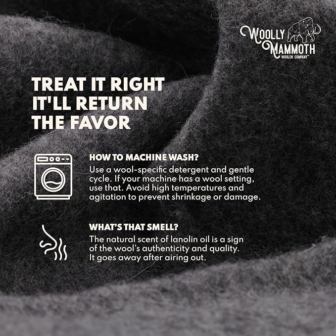 Woolly Mammoth Woolen Company Nester Wool Blanket - Twin, 85 x 47 in, Grey - Rugged Warmth for Camping - Versatile Comfort Wool Throw - Machine Washable for Picnic Blanket