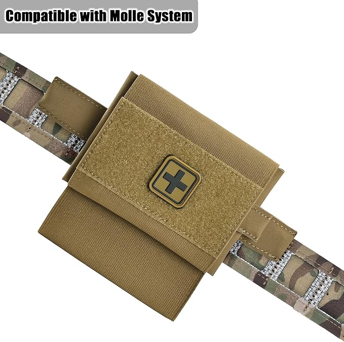 2-in-1 Micro Med Kit Med Pouch Tactical Mini First Aid Pouch Empty Small IFAK Pouch Compact Med Pouch EDC Bag with Tourniquet Holder |MOLLE Belt IFAK Micro Trauma Kit Pouch