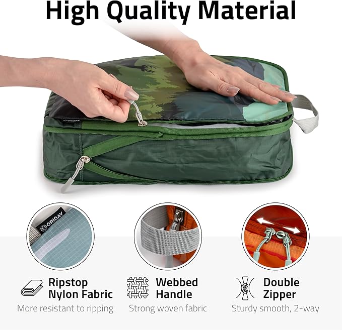 Set of 8 compression packing cubes for travel accessories- Expandable bags for clothing, toiletry, backpacks, organizing essentials (Holiday)