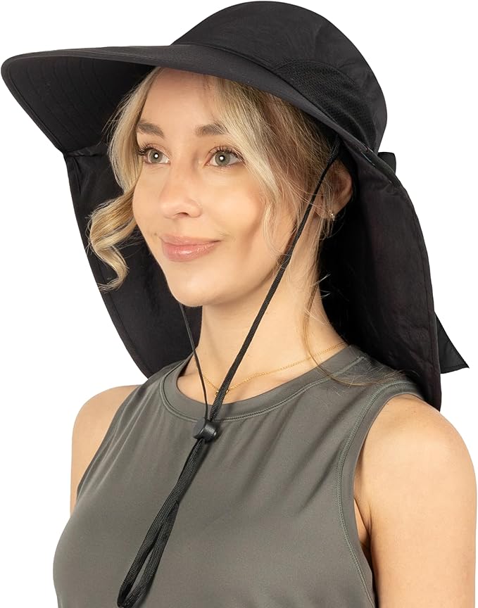 SUN CUBE Wide Brim Sun Hat with Neck Flap, UPF50+ Hiking Safari Fishing Hat for Men Women, Sun Protection Beach Hat