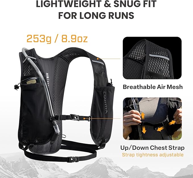 EVERFUN Hydration Backpack Running Vest Small Hiking Water Backpack with 1.5L Water Bladder for Women Men, Lightweight Reflective Dayhike Hydro Pack for Trail Running, Biking, Race, Marathons