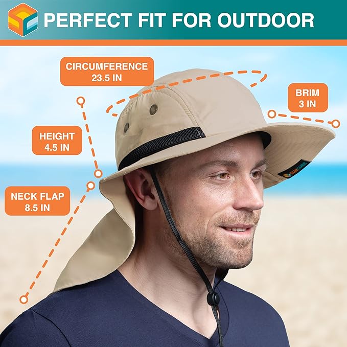 SUN CUBE Sun Hat for Men, Wide Brim Fishing Hat Neck Flap Cover Men, Women, Hiking, Camping, Sun Protection UV, Gardening