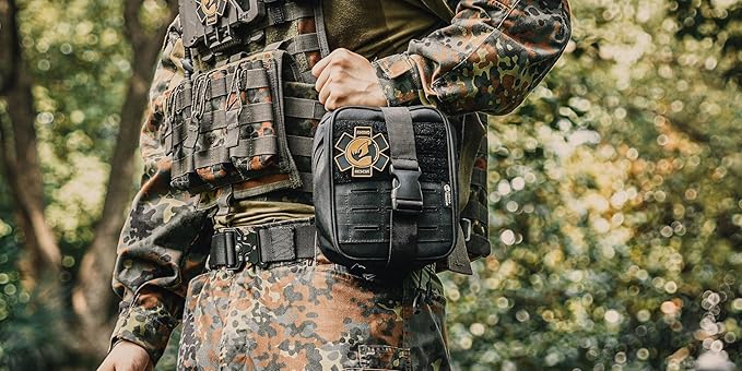 RHINO RESCUE IFAK Trauma Kit with C-A-T Tourniquet, Tactical First Aid Kit Molle Pouch for Military, Combat, Car, Camping, Hiking, Travel (Black)