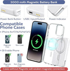 3-in-1 Wireless Charging Station: Portable 5000mAh Power Bank Charger Compatible for Phone Air/17/16/15/14/13/12 Series and Watch - Detachable Magnetic Charging Stand White