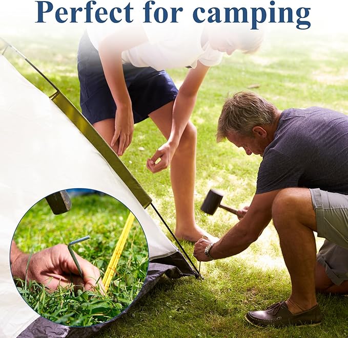 MIVIDE 100 Pack 8.26 inch Tent Stakes, Galvanized Steel Metal Tent Stakes Pegs, Garden Stakes Edging Fence Hooks Pegs for Camping, Shelters, Tarp, Canopies, Christmas Decoration Stakes