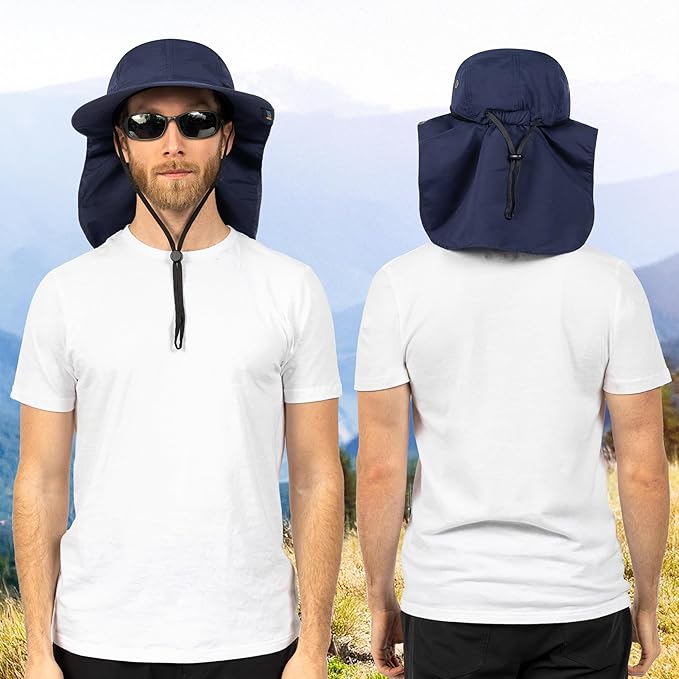 SUN CUBE Sun Hat for Men, Wide Brim Fishing Hat Neck Flap Cover Men, Women, Hiking, Camping, Sun Protection UV, Gardening