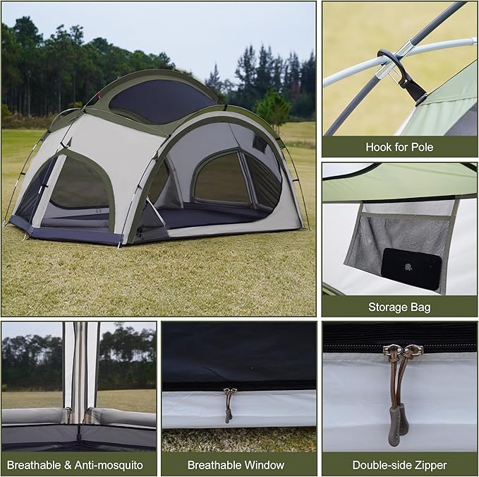 Vidalido 3-4 Person Camping Tent with 2 Large Mesh Door 4 Mesh Window Family Tents, Double Layer Waterproof Portable Easy Setup Camp Tent, Canvas Dome Tents for Camping Outdoor Hiking and Backpacking