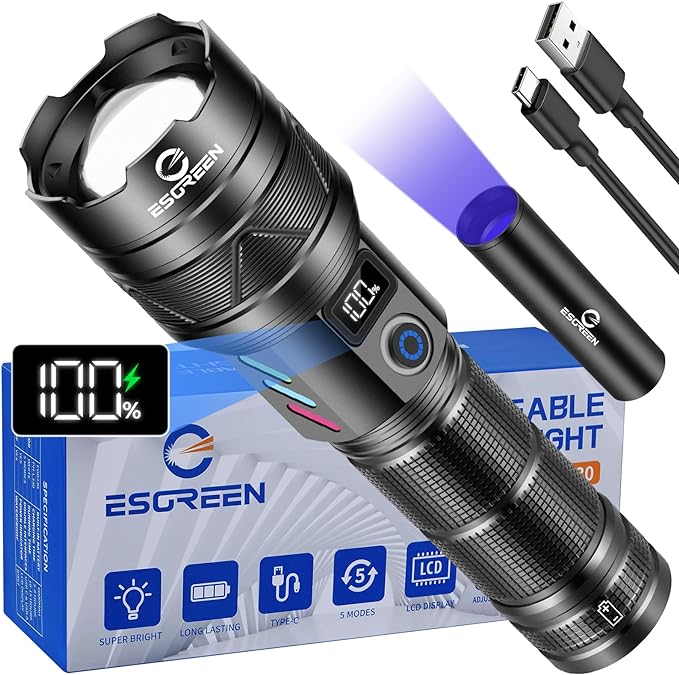 Rechargeable Flashlights 2000 High Lumens, Long Range 5000ft, Super Bright LED Flashlight USB C, High Powerd Multi-Functional Heavy Duty Strong Flash Light High Beam, for Emergency Security Camping
