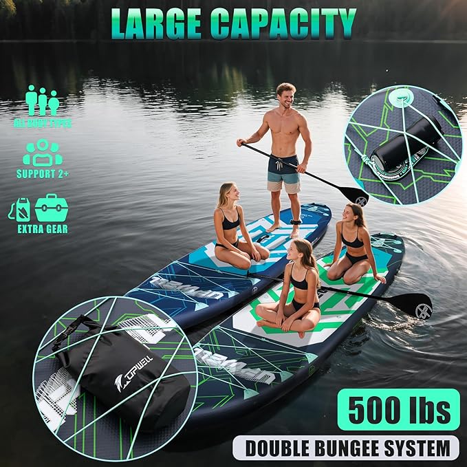 UPWELL 11'6"×35" Extra Wide Inflatable Paddle Board, Stand Up Paddle Board for Youth & Adults, Stable Design, Premium SUP Accessories, 120L Backpack, 10L Dry Bag, Paddle, Leash, Hand Pump, US Fins