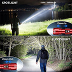 WdtPro LED Rechargeable Flashlight 2 Pack, Super Bright Zoomable 6000 Lumens Tactical Flashlight with LCD Digital Display, 3 Mode Waterproof Flash Light for Camping, Hunting & Home Emergency - Red