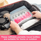 Domensi 12 Pcs 100ml /3.4 oz Pump Bottle Mini Travel Bottles Small Dispenser Containers Plastic Pump Lotion Dispenser Empty Square Travel Size Containers Toiletries (Transparent Pink)