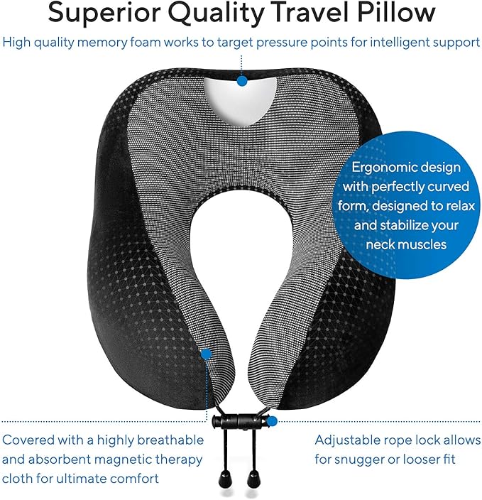 Travel Blanket Luxury Travel Set - Ergonomic Airplane Neck Pillow 100% Pure Memory Foam and Super Soft Fleece Blanket - Premium 3D Sleep Mask & Earplugs - Ultimate 4-in-1 Traveling Kit Black