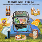 Kikerike Folding Stool Backpack Insulated Cooler Bag, Collapsible Camping Hunting Fishing Multifunction Chair with Front Pocket and Bottle Pocket for Outdoor Events, Hiking, Travel, Beach