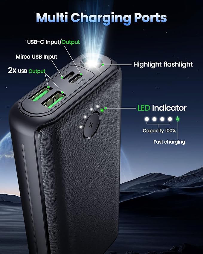 Portable Charger Power Bank 40000mah, USB C Fast Charging 22.5W External Battery Pack Phone Charger Quick Charge with 3 Outputs & 2 Inputs for iPhone 16/15 Samsung Android Camping Travel Essentials
