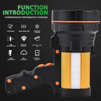 Rechargeable Spotlight Flashlight Water Resistant 8 Hour Runtime LED Super Bright Handheld Searchlight with Shoulder Strap,for During Hurricane Emergency Walking Outages Boating Camping Lantern