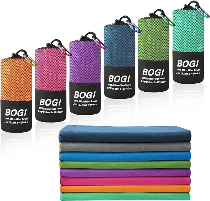 BOGI Microfiber Travel Sports Towel - Quick Dry, Soft Lightweight, Compact for Camping, Gym, Yoga, Swimming, Backpacking (L:60''x30''+16''x16'' - Orange)